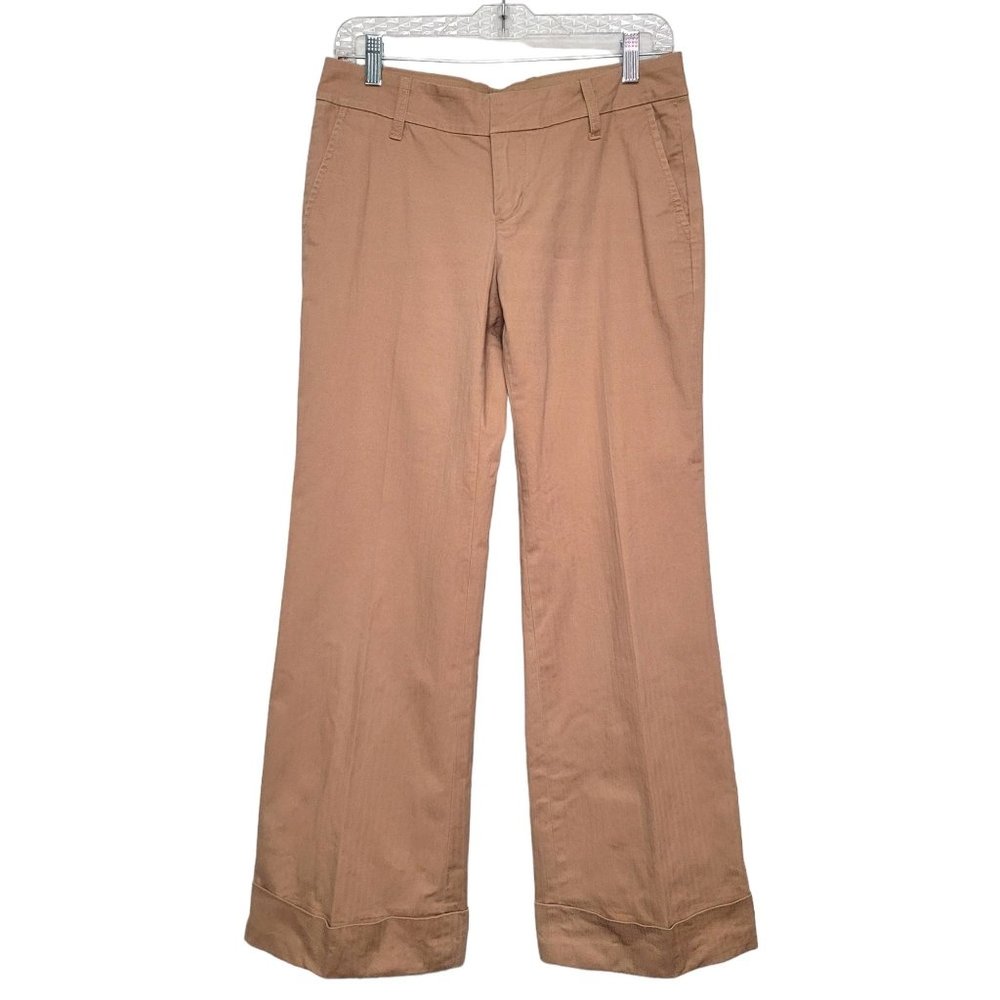 Y2K Gap Stretch Flare Leg Trousers Tan Low Rise Flat Front Cuffed size 6